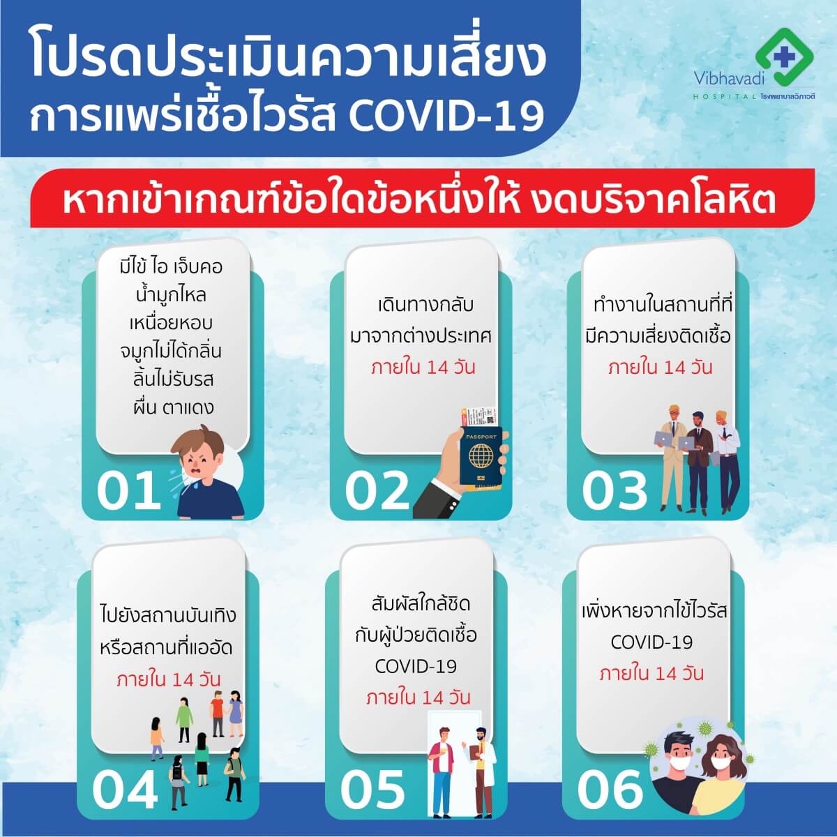 ประเมินความเสี่ยงการแพร่เชื้อไวรัส COVID-19 ก่อนบริจาคโลหิต