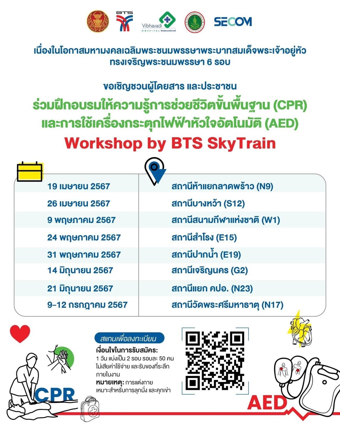 โครงการ CPR & AED Workshop by BTS SkyTrain เนื่องในโอกาสมหามงคลเฉลิมพระชนมพรรษาพระบามสมเด็จพระเจ้าอยู่หัว ทรงเจริญพระชนมพรรษา 6 รอบ